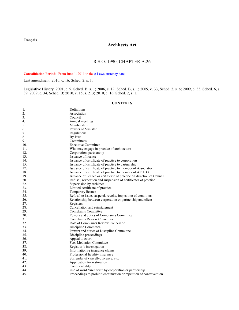 Consolidation Period: from June 1, 2011 to the E-Laws Currency Date