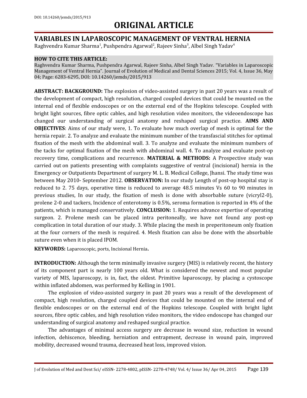 Variables in Laparoscopic Management of Ventral Hernia