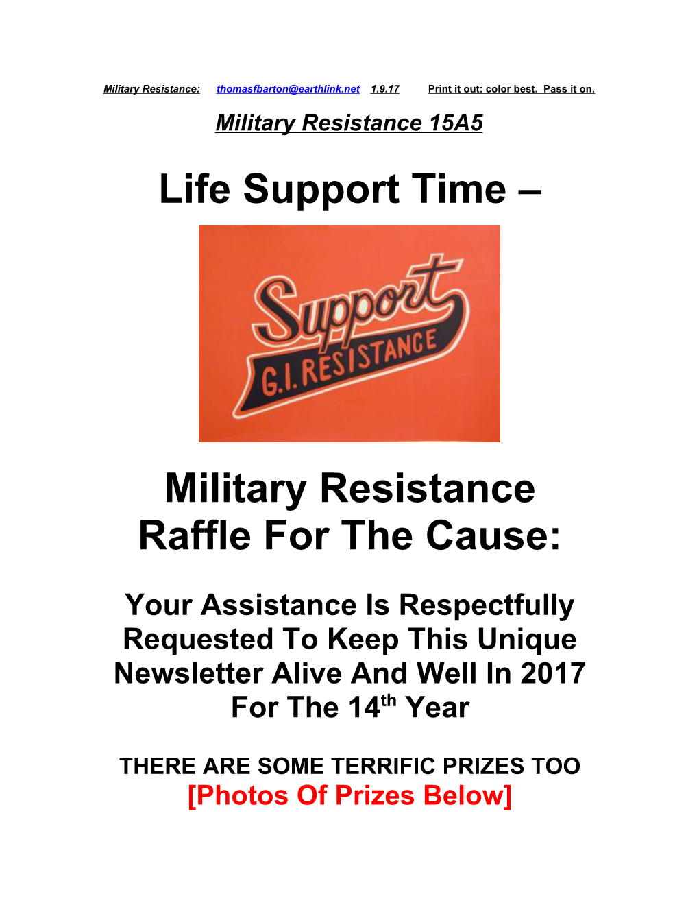 Military Resistance Raffle for the Cause