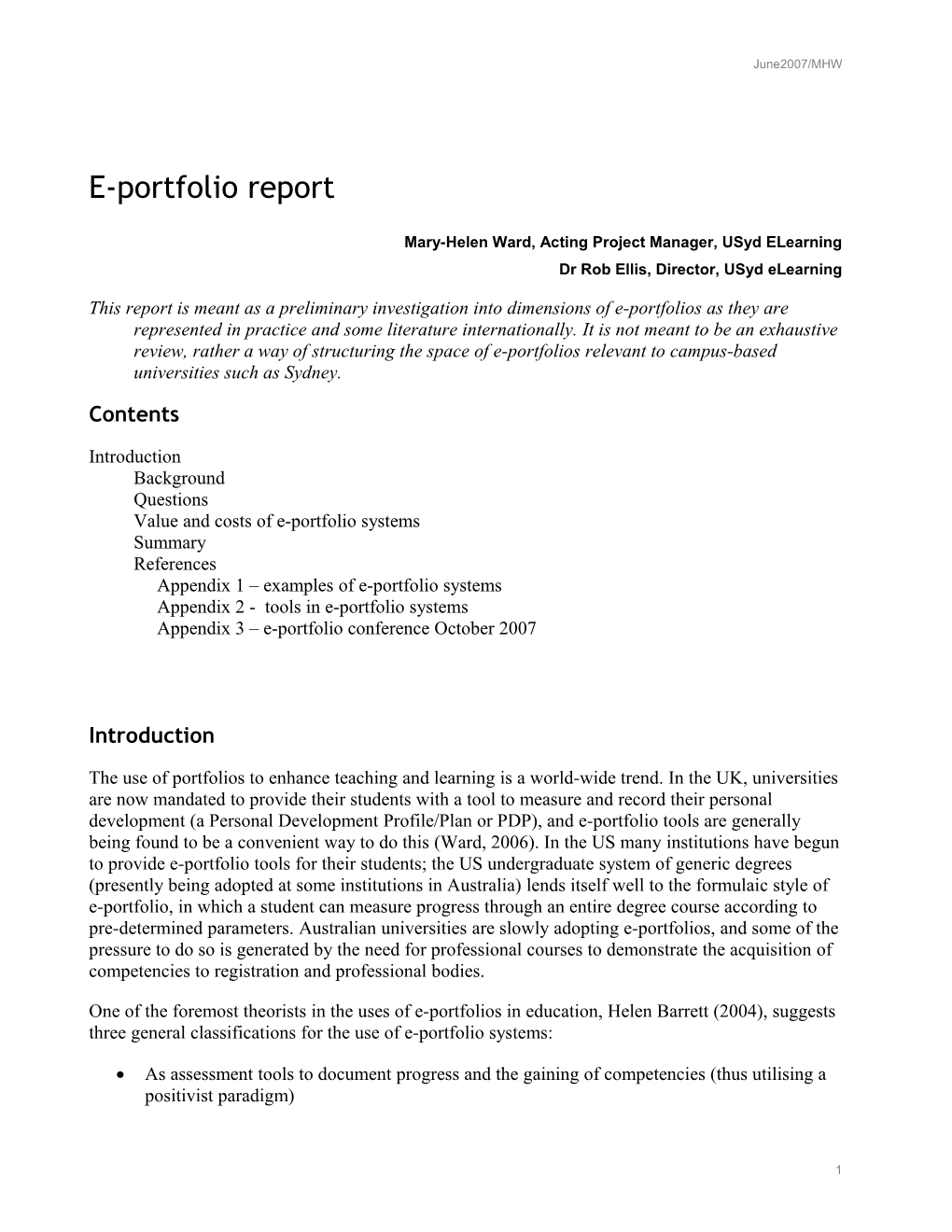 Eportfolio Draft Report