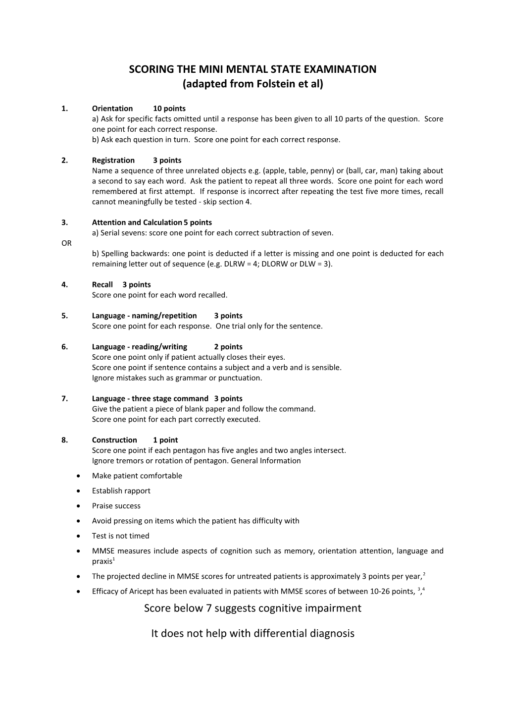 Scoring the Mini Mental State Examination