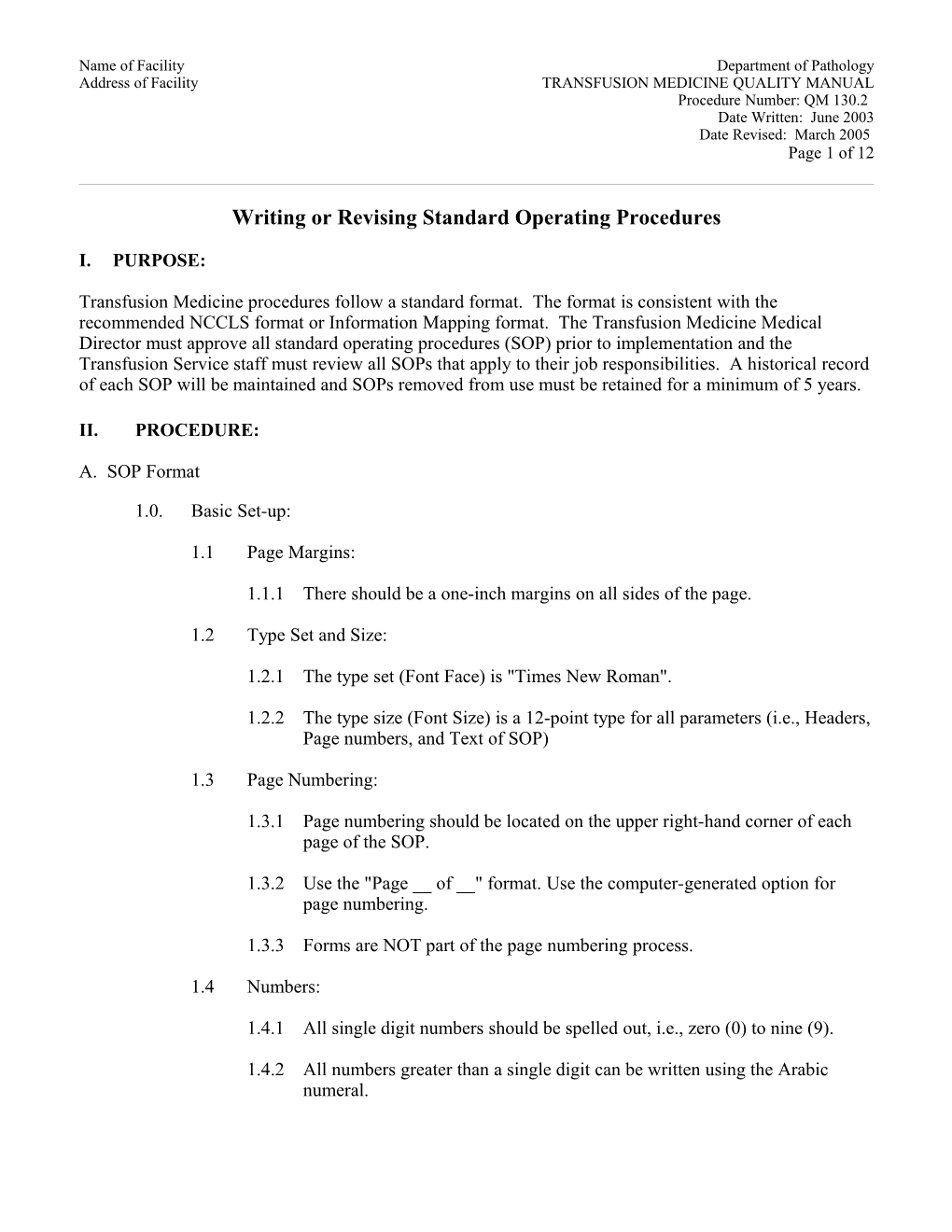 Address of Facilitytransfusion SERVICE PROCEDURE MANUAL