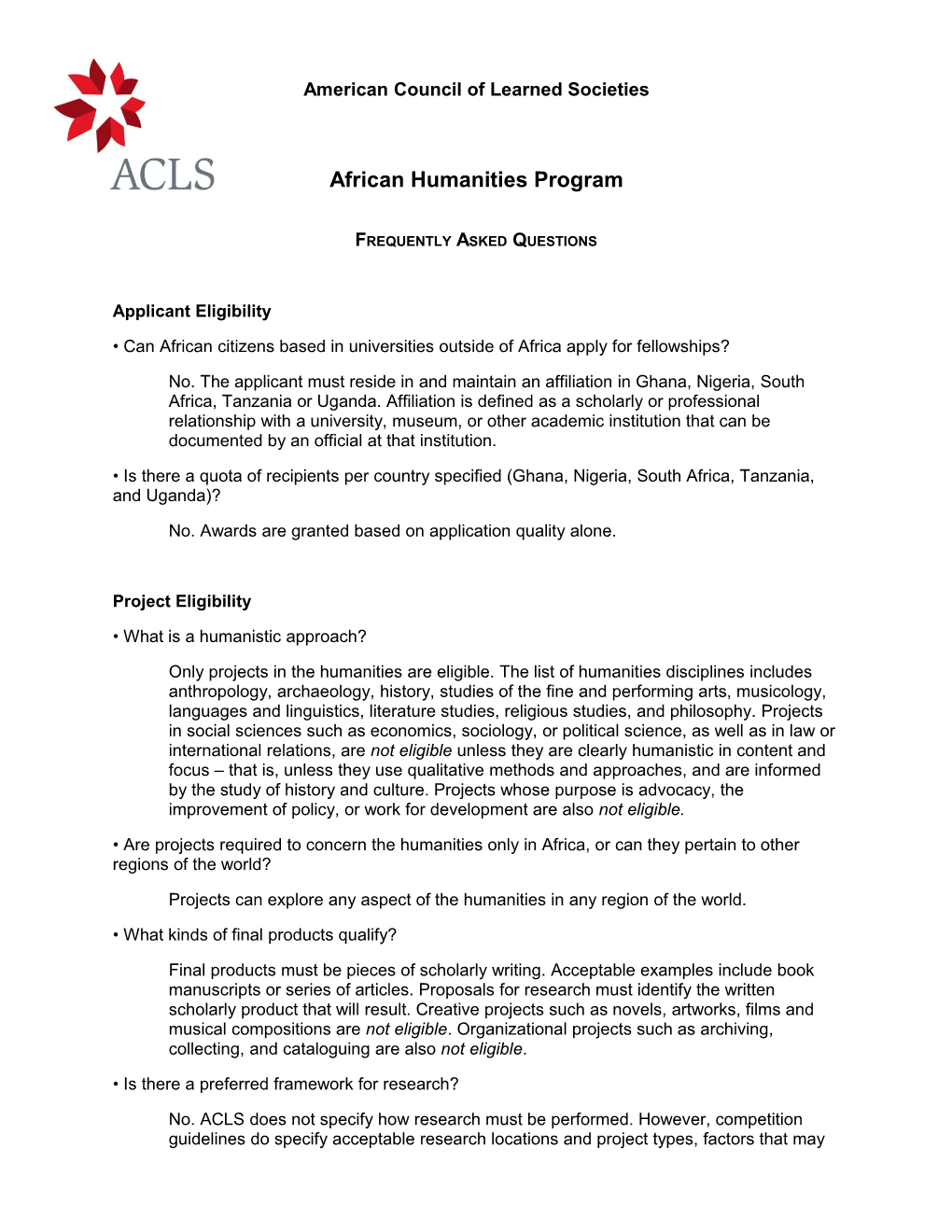 ACLS African Humanities Program