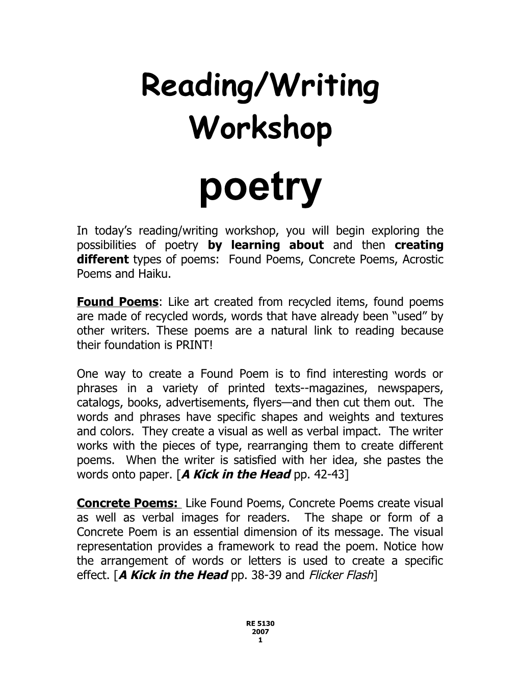 Reading/Writing Workshop