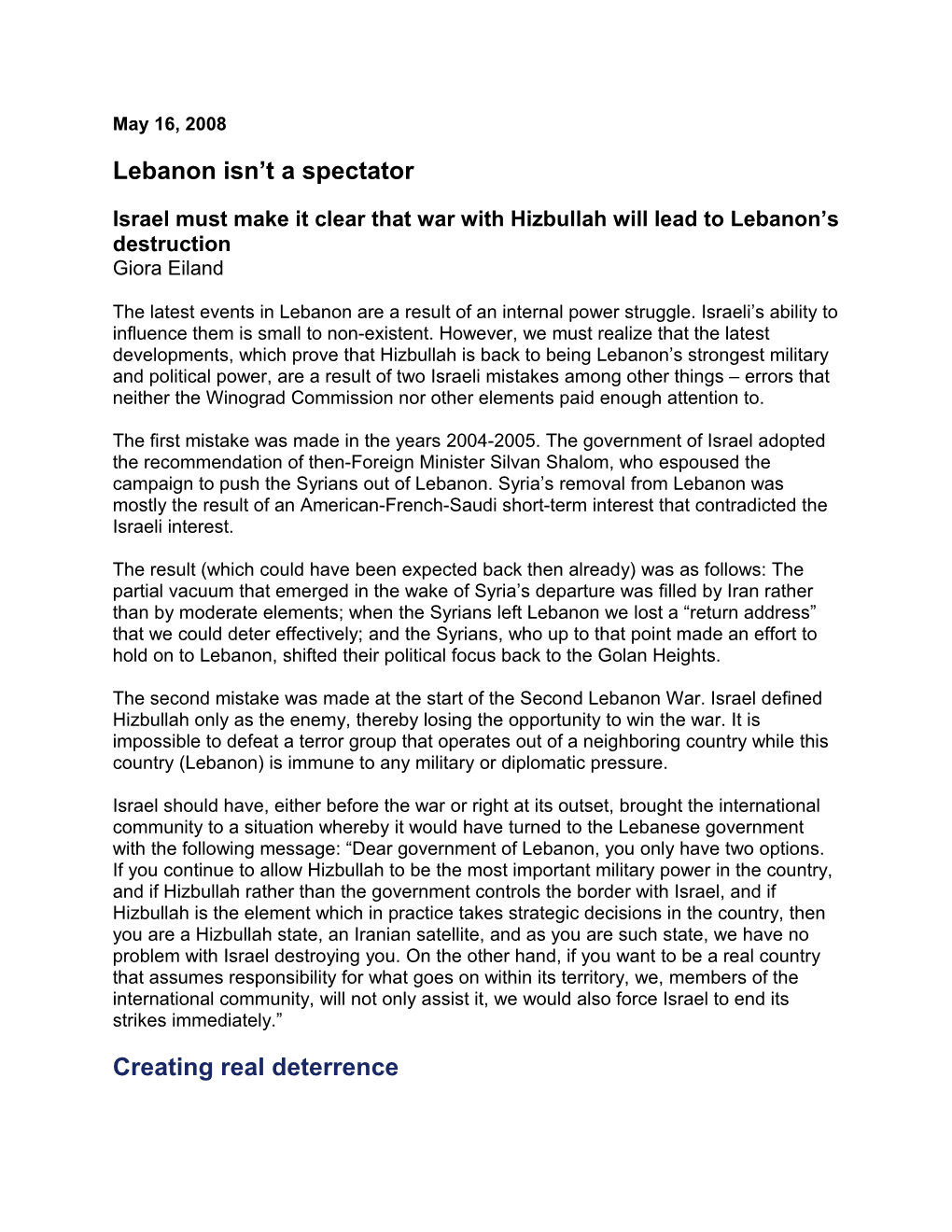 Lebanon Isn T a Spectator Israel Must Make It Clear That War with Hizbullah Will Lead