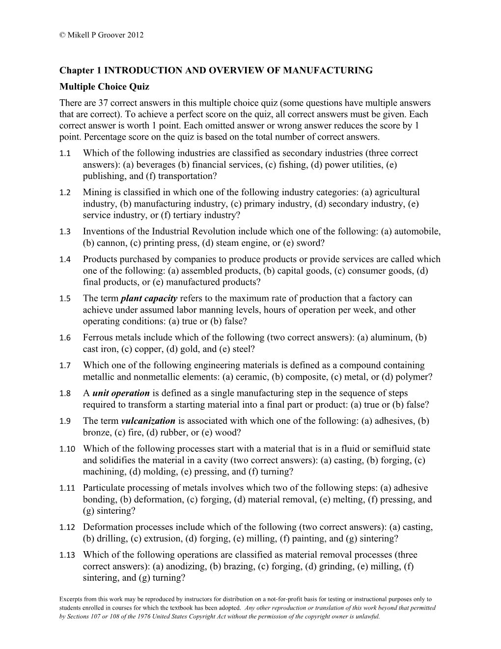 Chapter 1 INTRODUCTION and OVERVIEW of MANUFACTURING