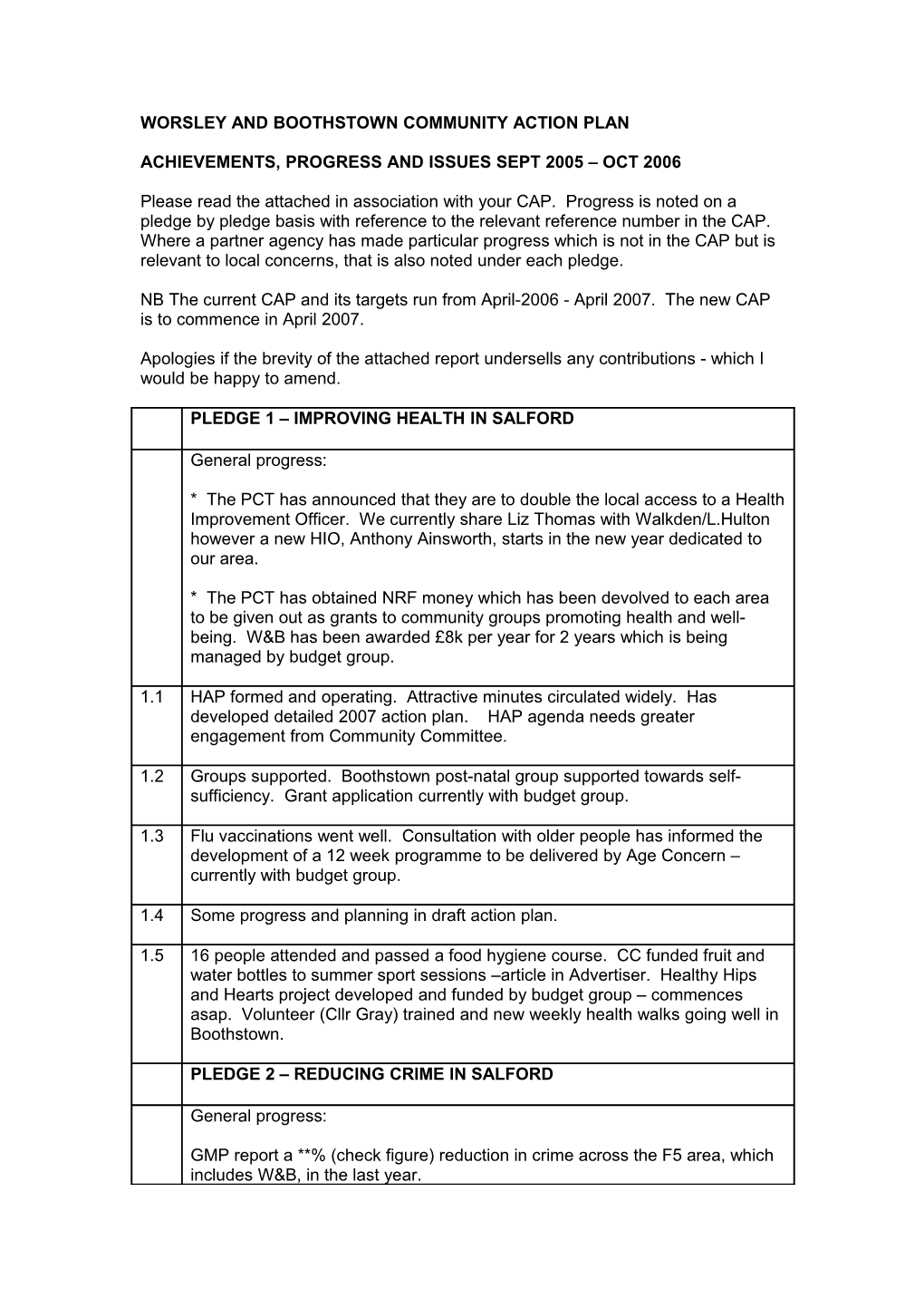 Worsley and Boothstown Community Action Plan