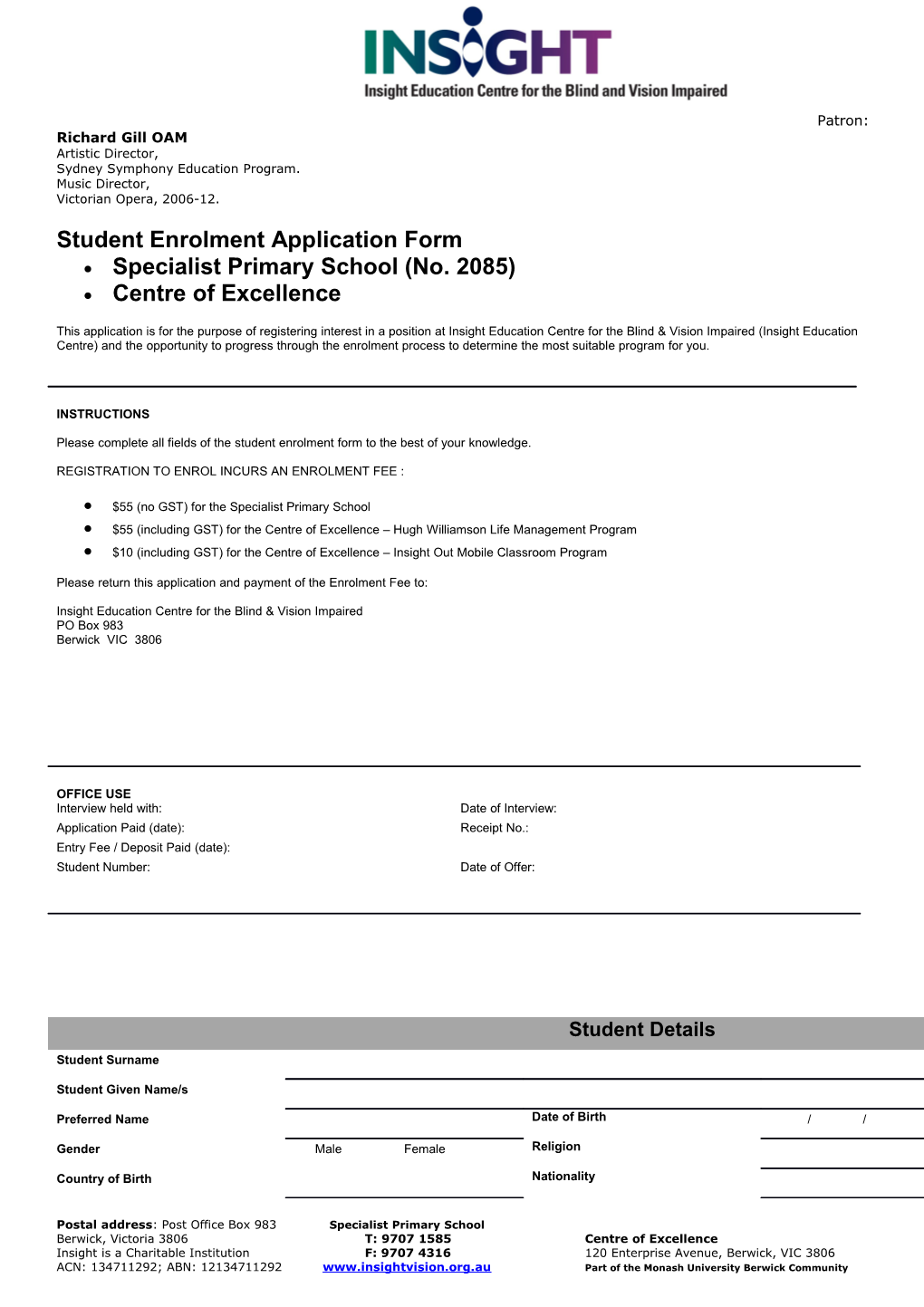 Student Enrolment Application Form