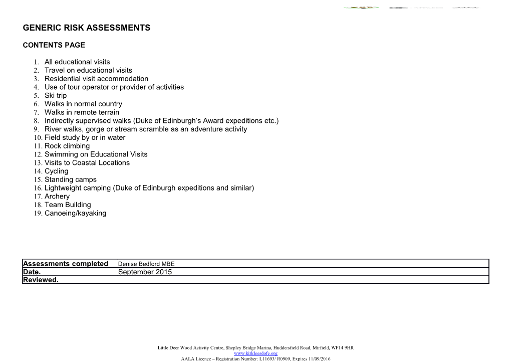 Generic Risk Assessments