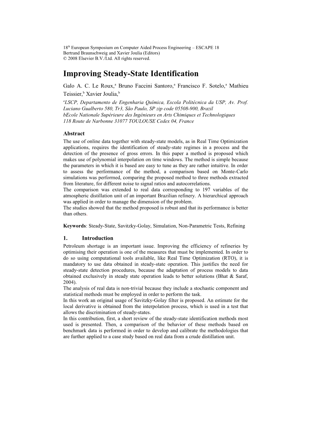 Improving Steady-State Identification and Gross-Error Detection 1