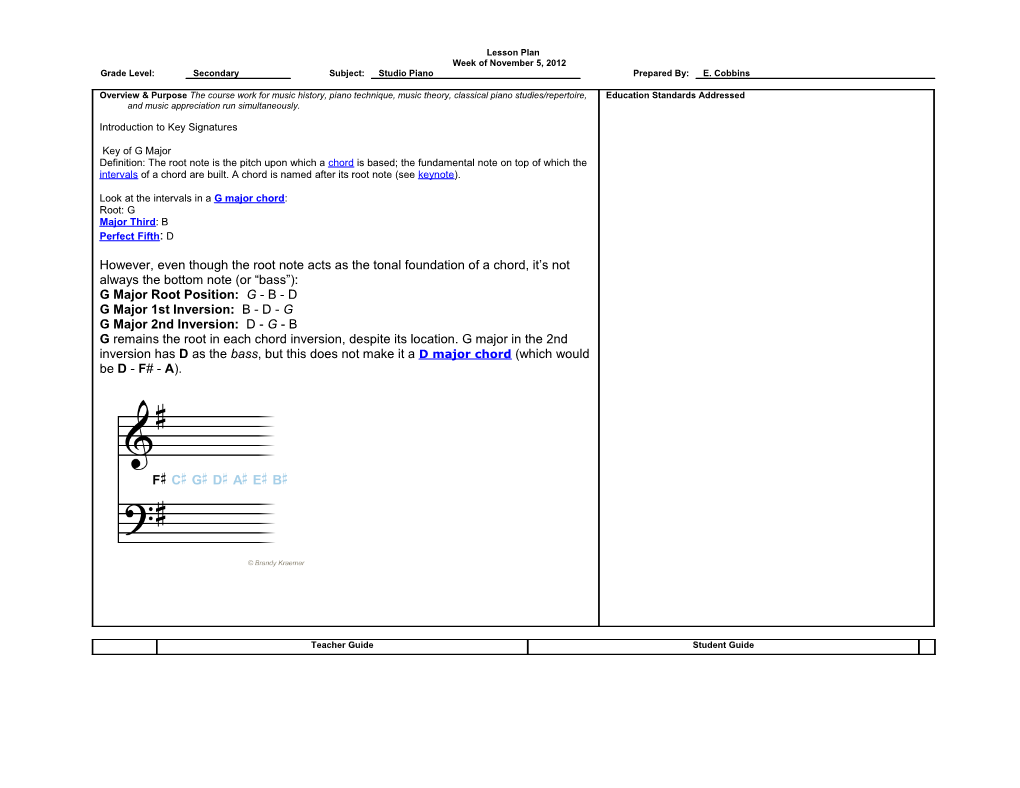 Overview & Purpose the Course Work for Music History, Piano Technique, Music Theory, Classical