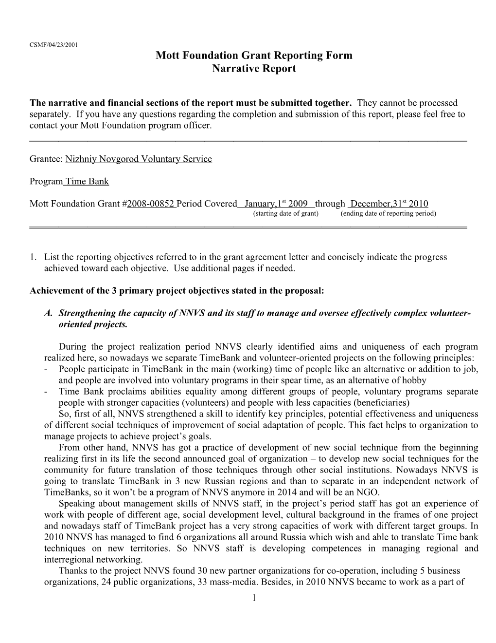 Mott Foundation Grant Reporting Form