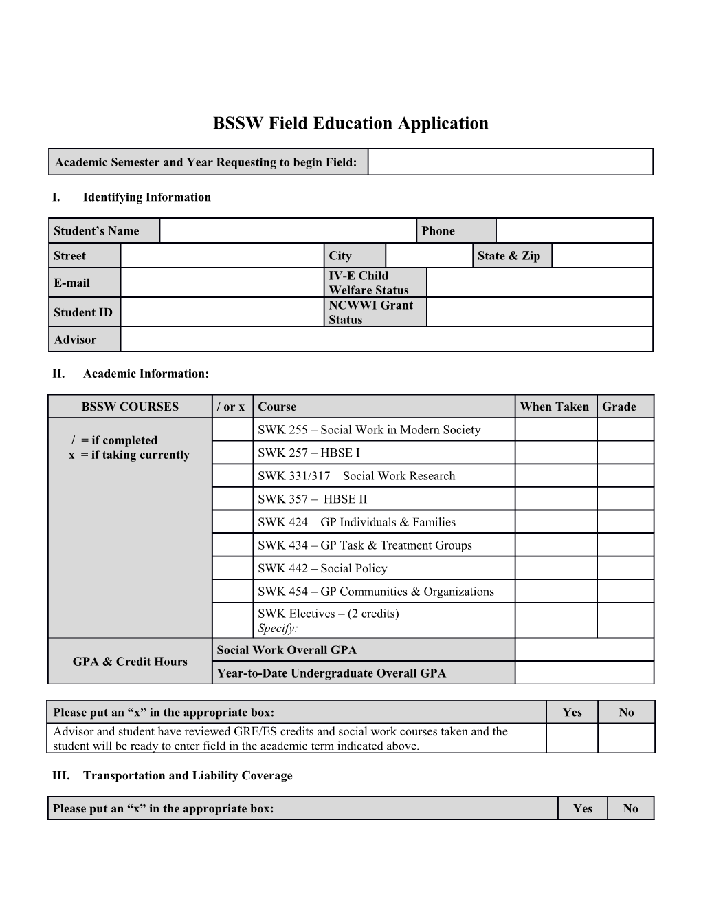 III.Transportation and Liability Coverage