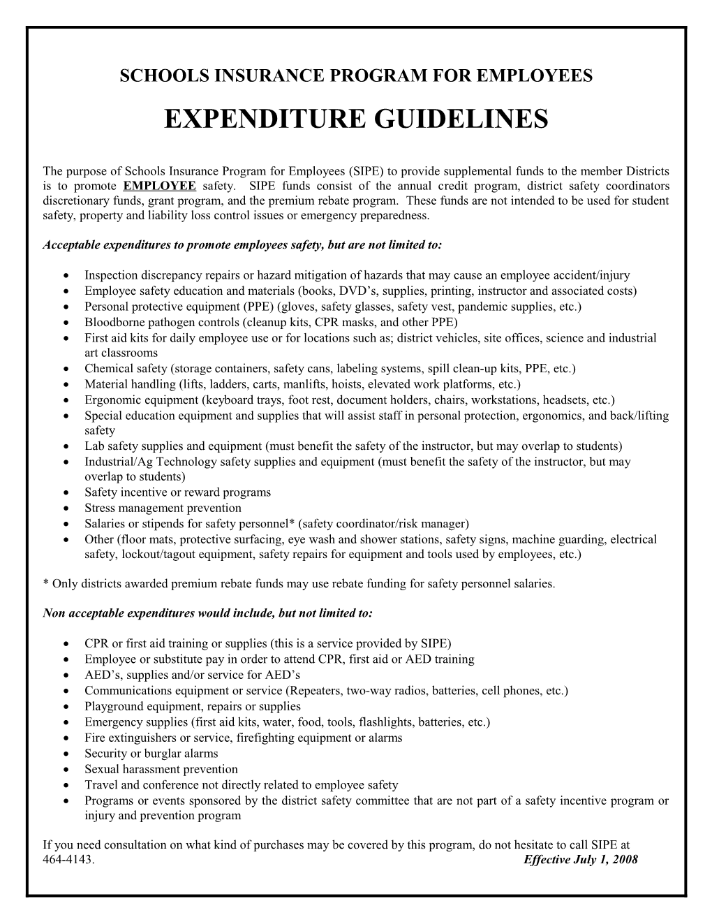 Proposal for Sipe Stipend for Site Safety Coordinator