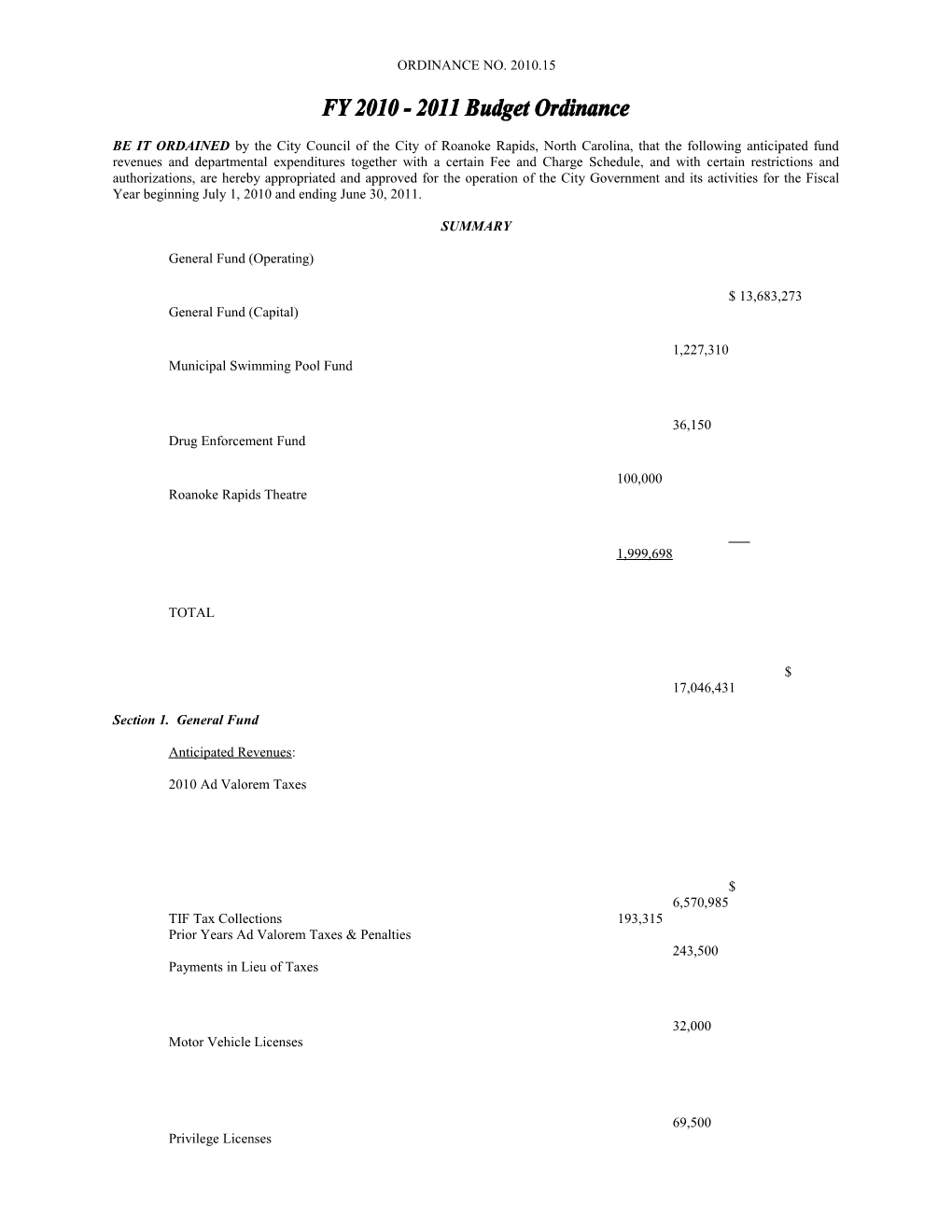 General Fund (Operating) $ 13,683,273