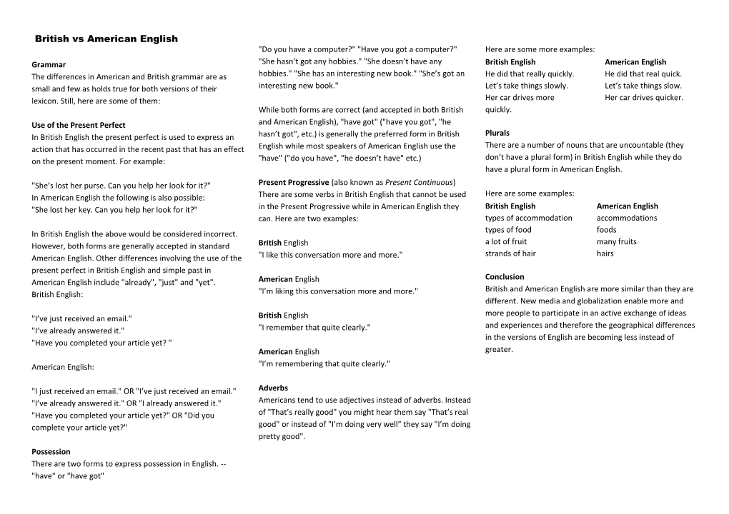 British Vs American English