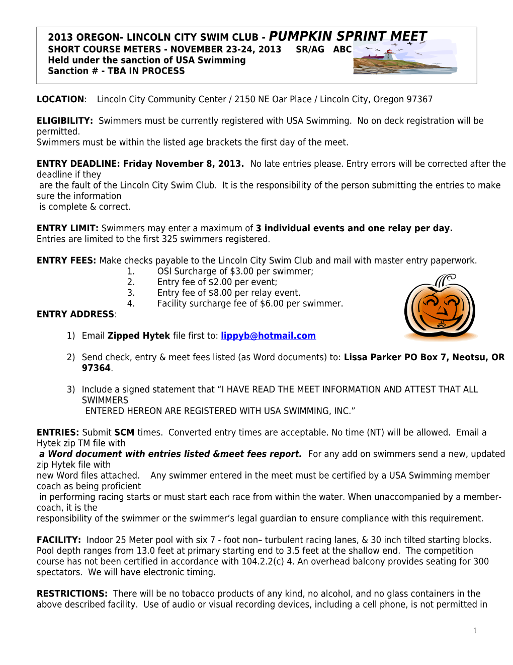 2013 Oregon- Lincoln City Swim Club -Pumpkin Sprint Meet