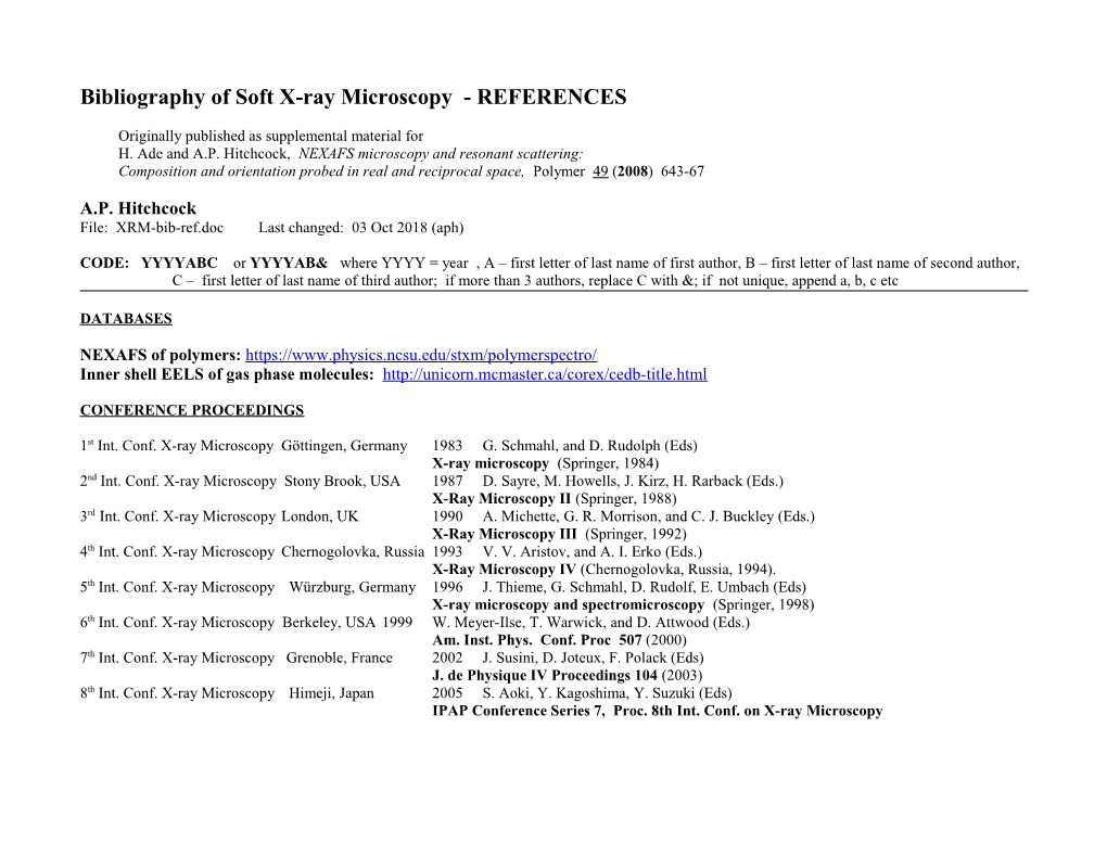 Bibliography of Soft X-Ray Microscopy - REFERENCES