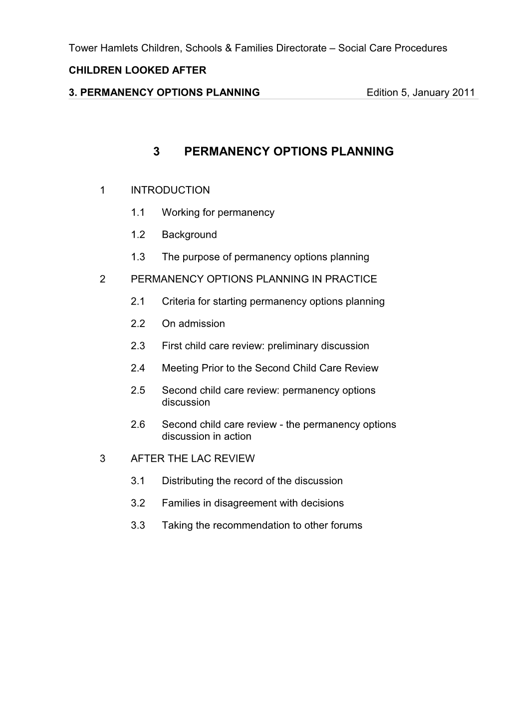 CLA Procedures 3 Permanency Options Planning - Procedure Ed 5 Jan 2011