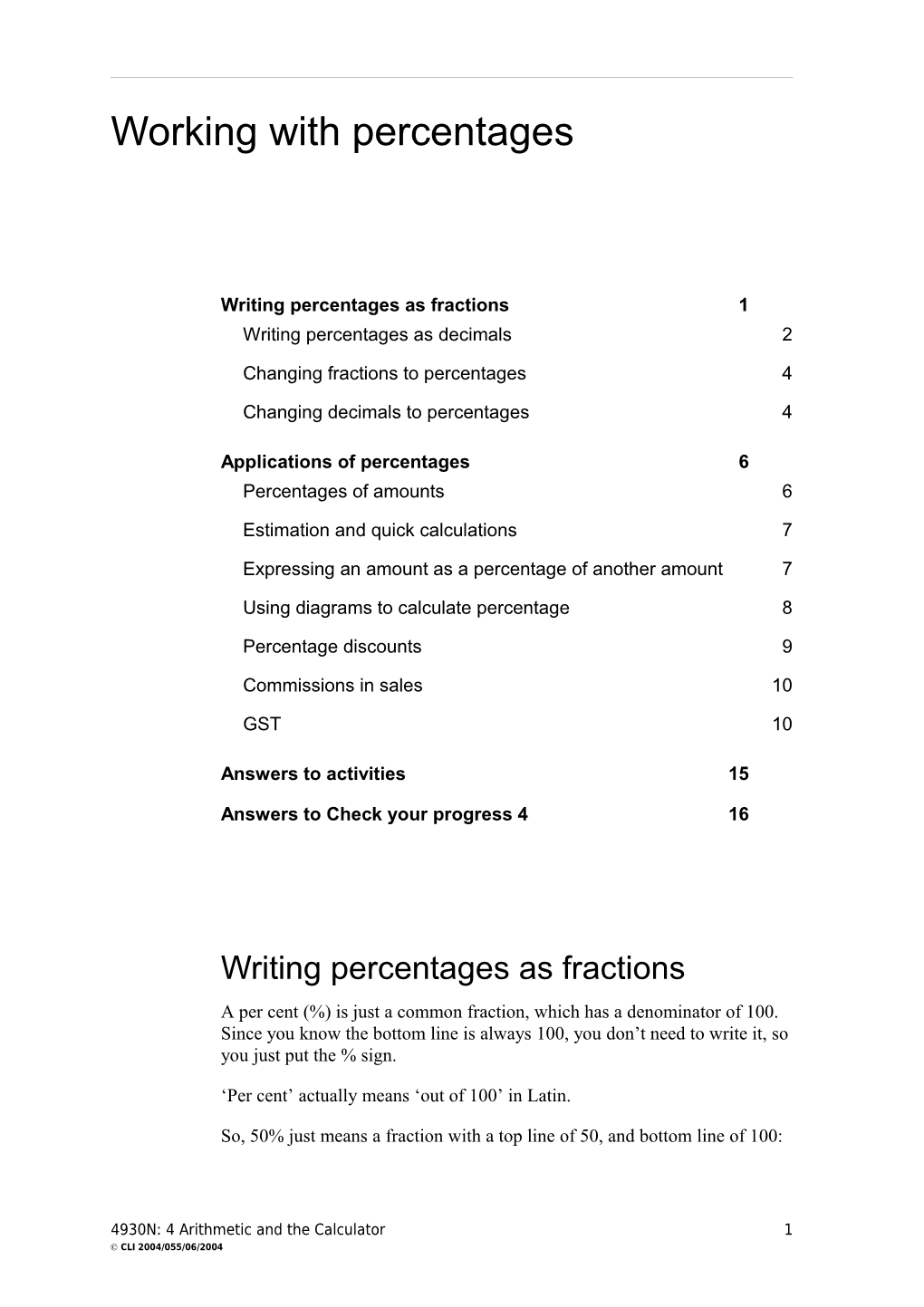 Working with Percentages