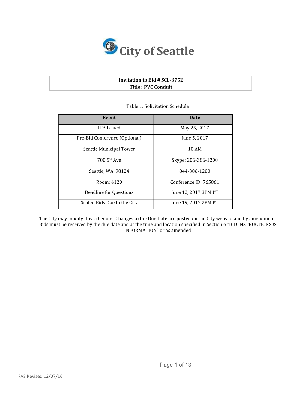 Invitation to Bid # SCL-3752