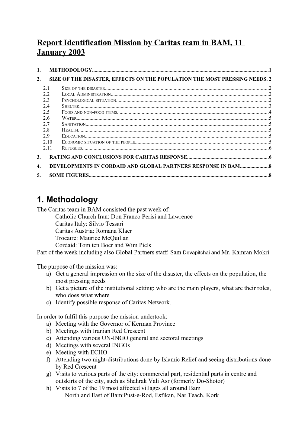 Report Identification Mission by Caritas Team in BAM, 11 January 2003