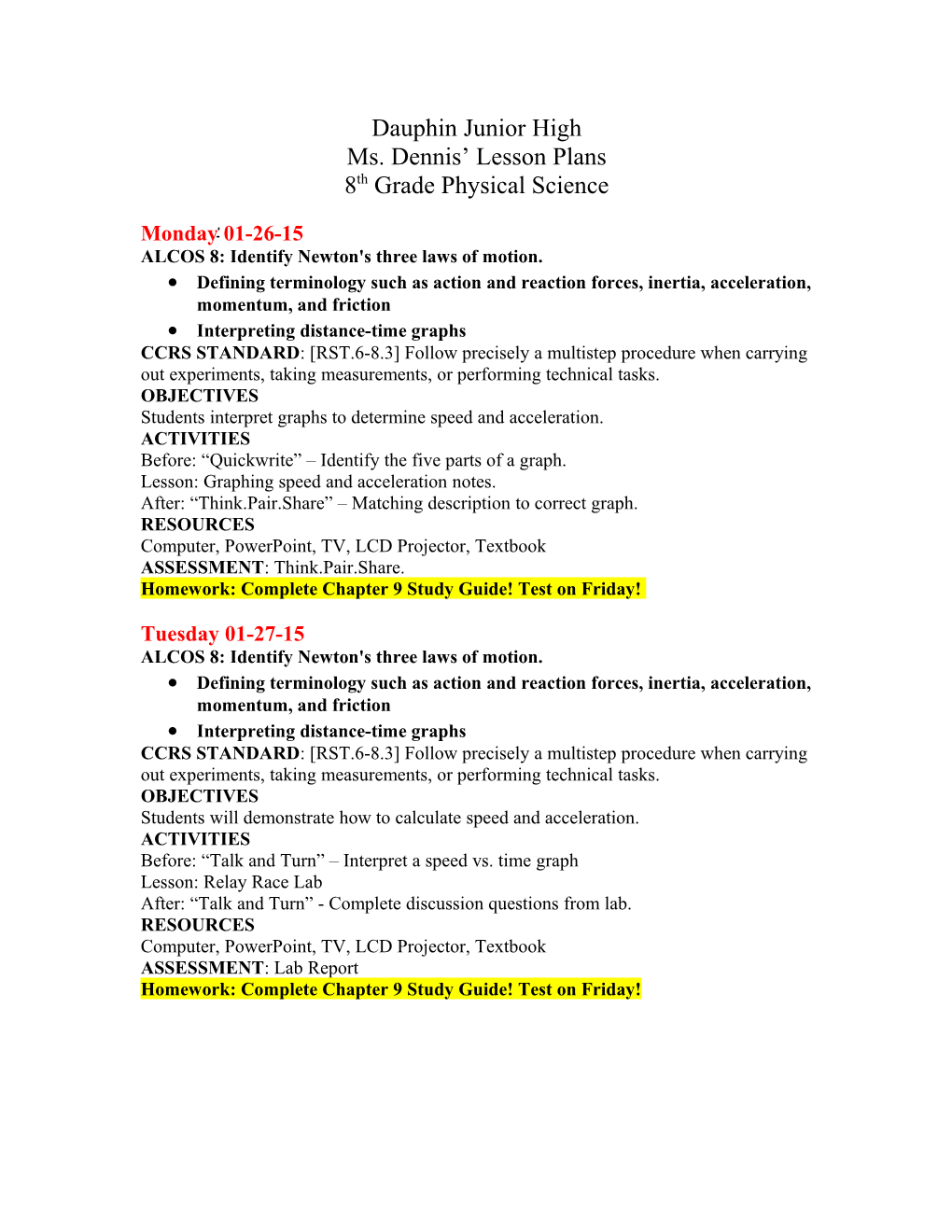 Lesson Plans 8Th Grade Physical Science