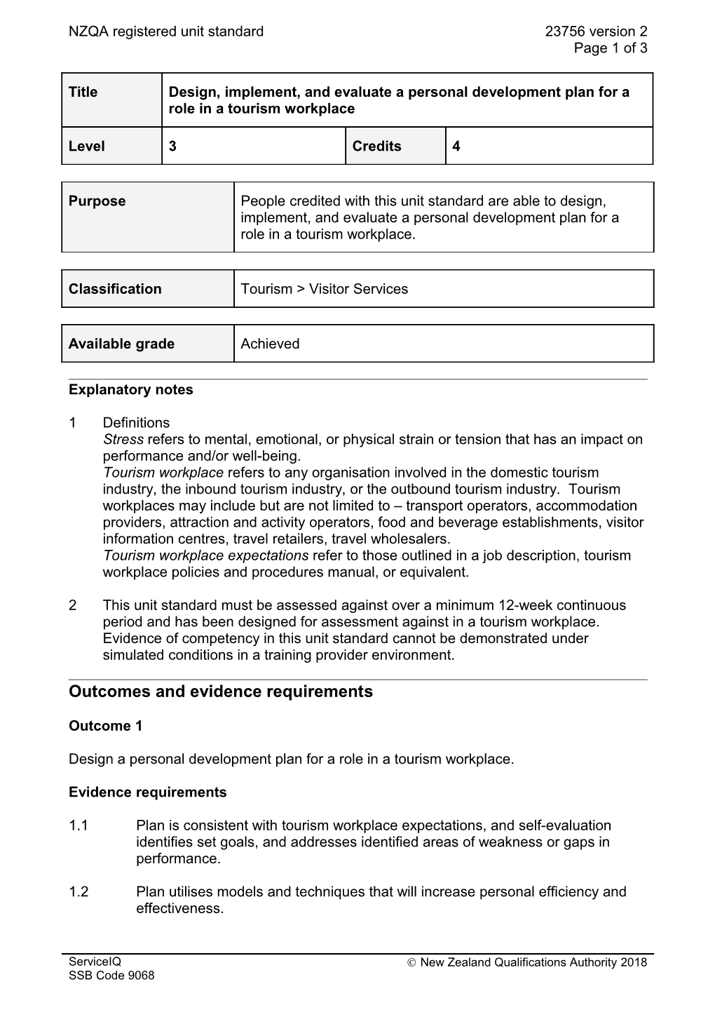 23756 Design, Implement, and Evaluate a Personal Development Plan for a Role in a Tourism