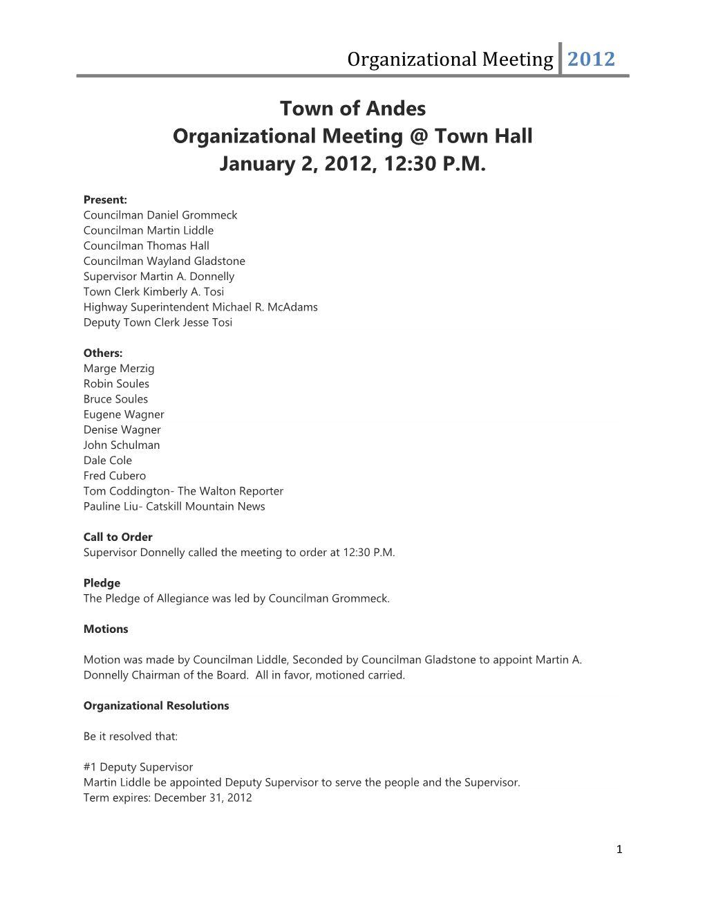 Organizational Meeting Town Hall