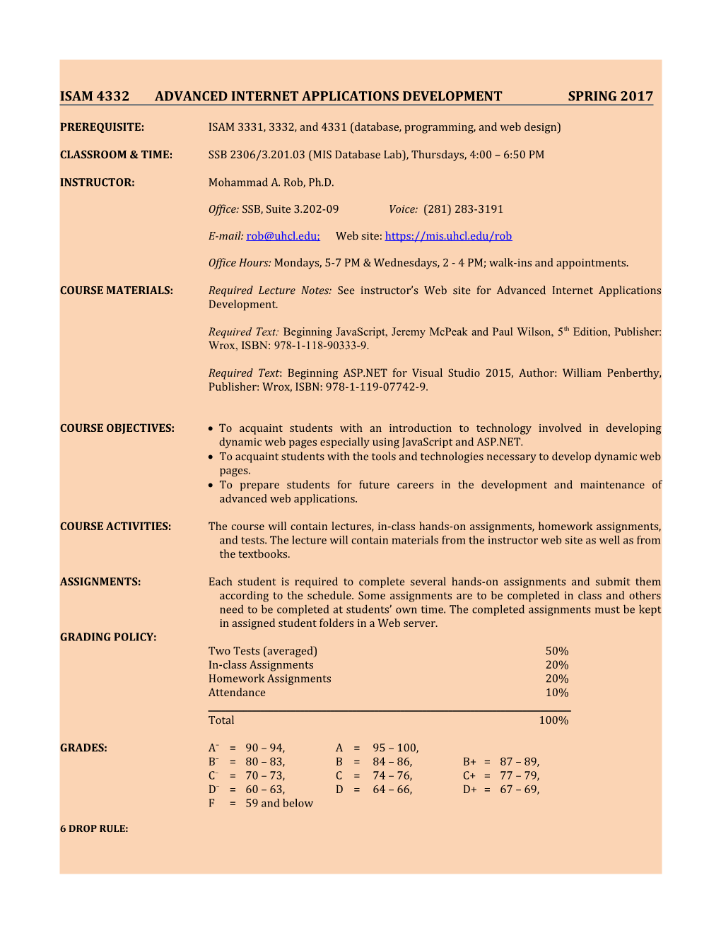 Isam 4332 Advanced Internet Applications Developmentspring 2017