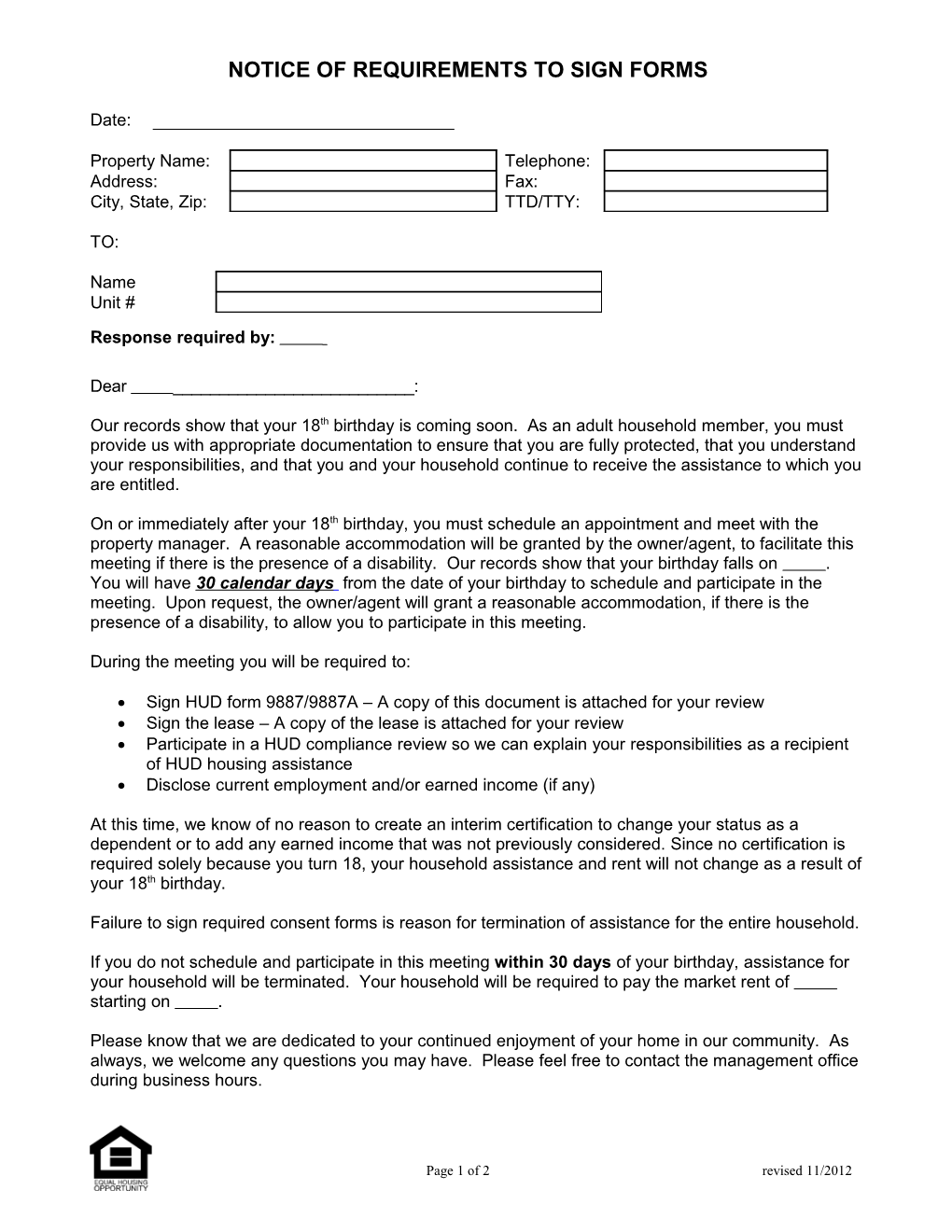 Notice of Requirements to Sign Forms