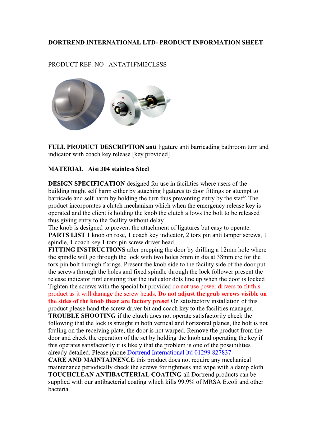 Dortrend International Ltd- Product Information Sheet