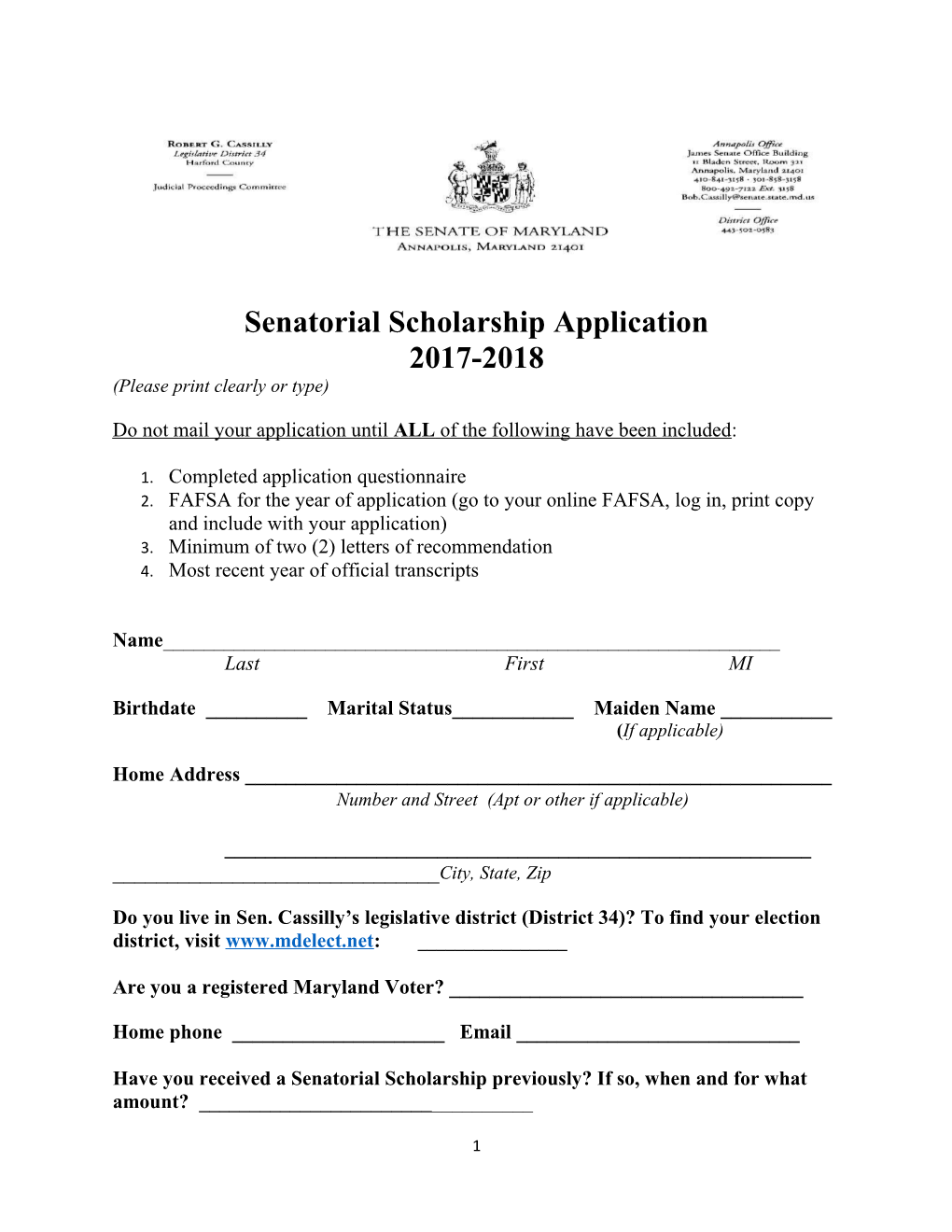 Senatorial Scholarship Application