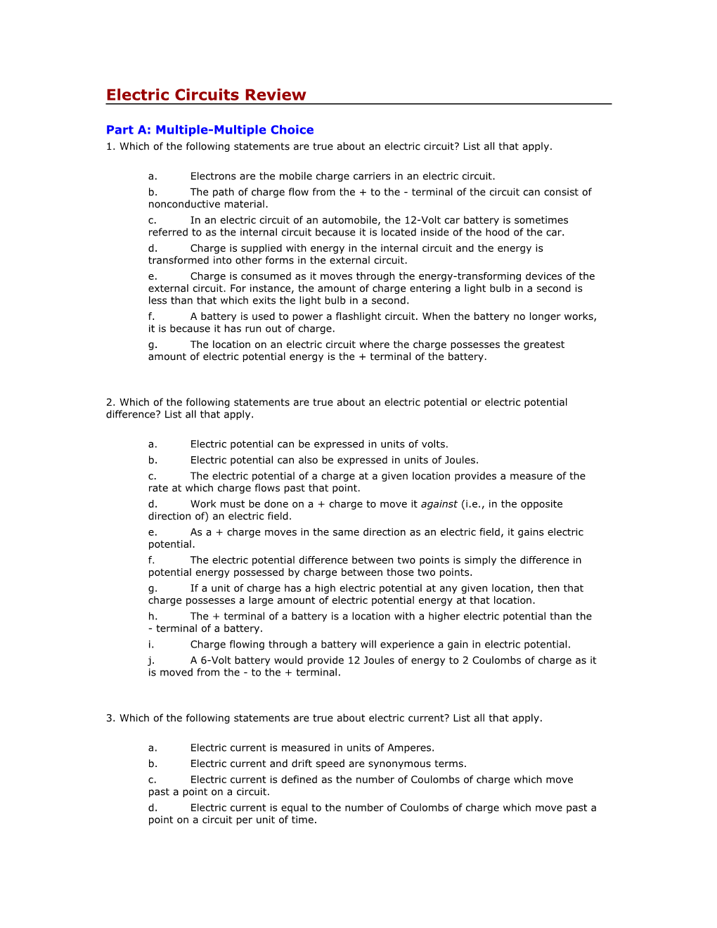 Electric Circuits Review