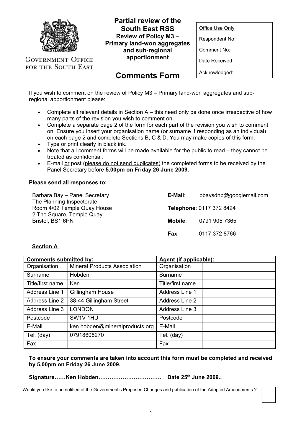 If You Wish to Comment on the Review of Policy M3 Primary Land-Won Aggregates and Sub-Regional