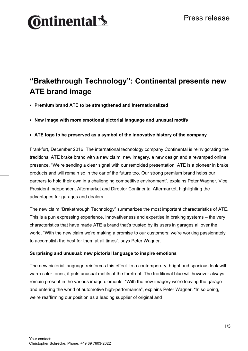 Brakethrough Technology : Continental Presents New ATE Brand Image