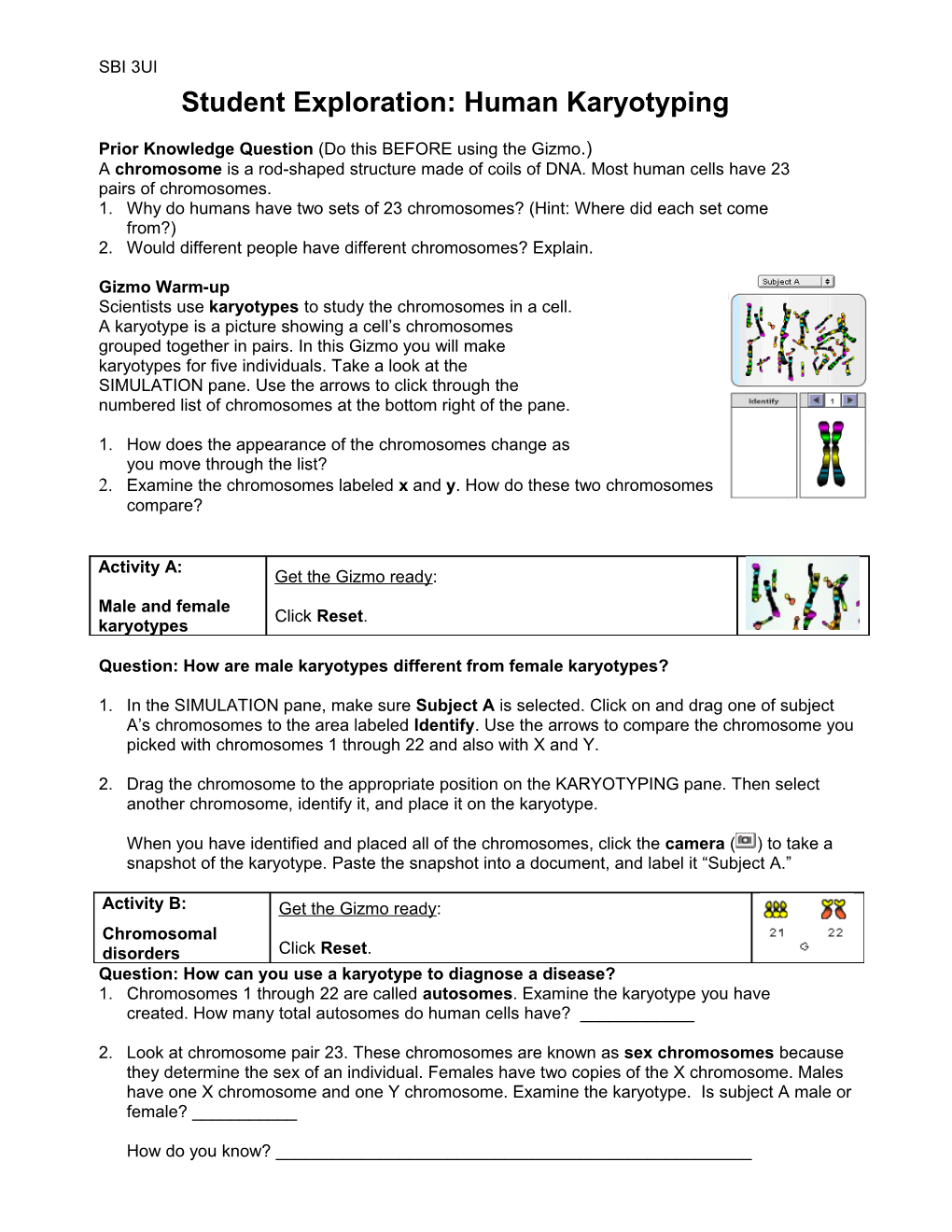 Student Exploration: Human Karyotyping