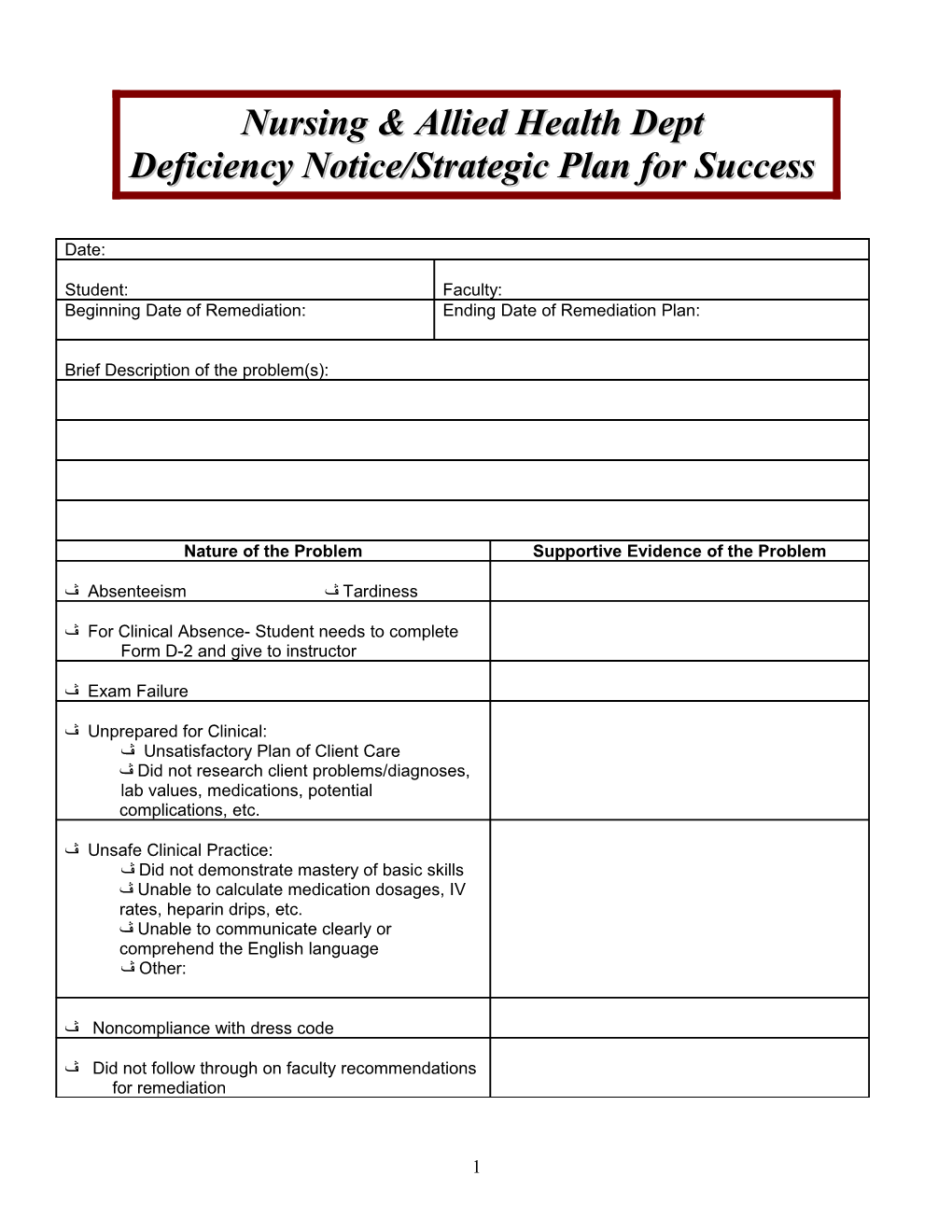 Deficiency Notice/ Remediation Plan