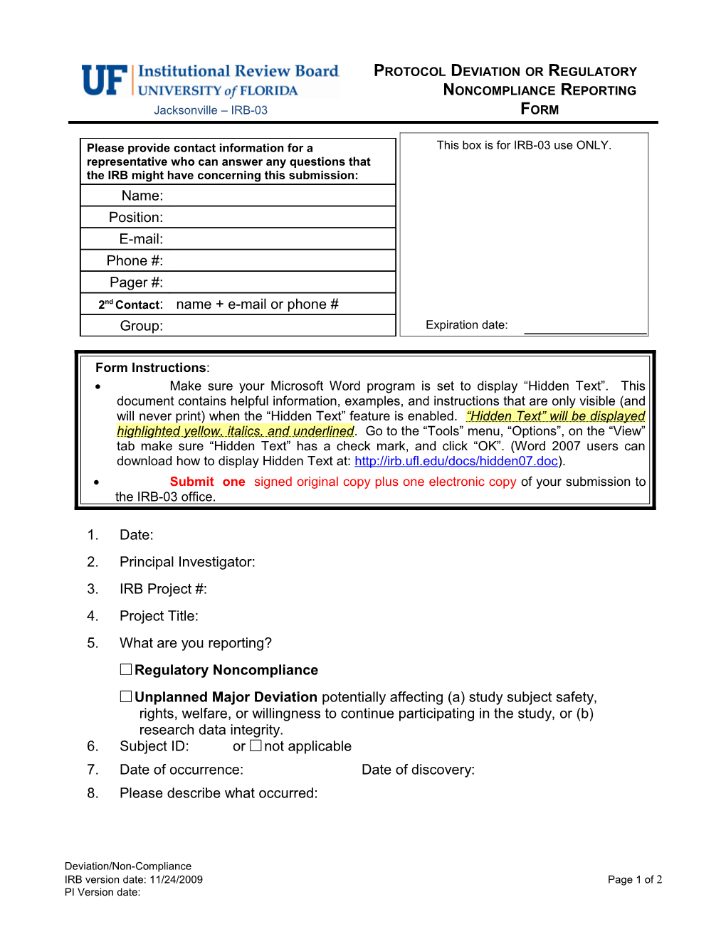 Deviation & Noncompliance Form