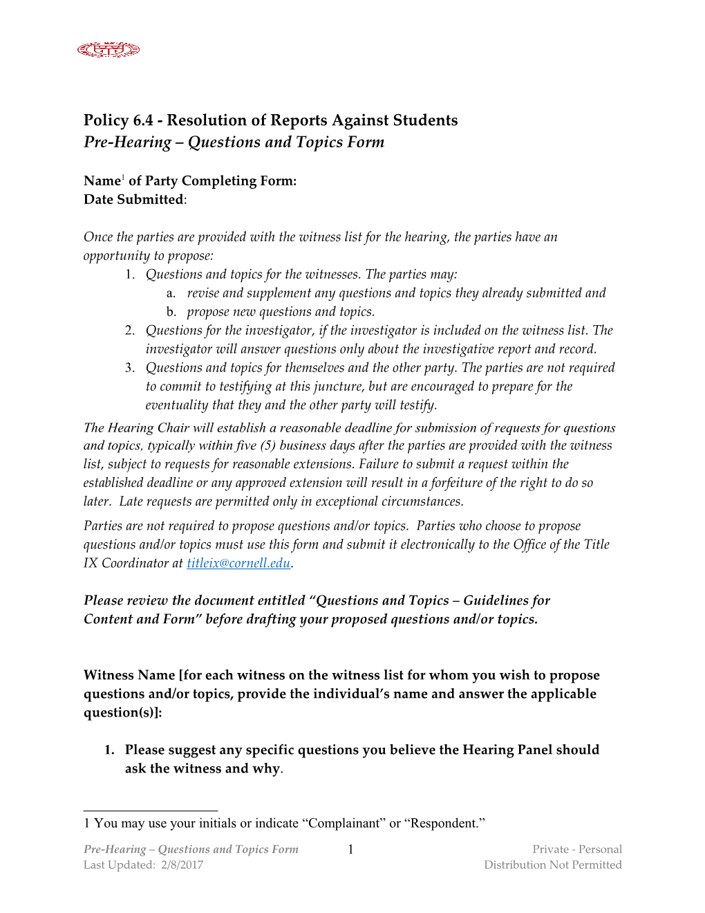 Policy 6.4 - Resolution of Reports Against Students