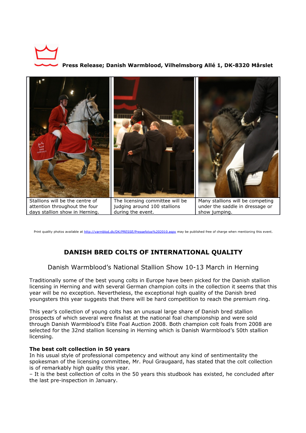 Danish Bred Colts of International Quality