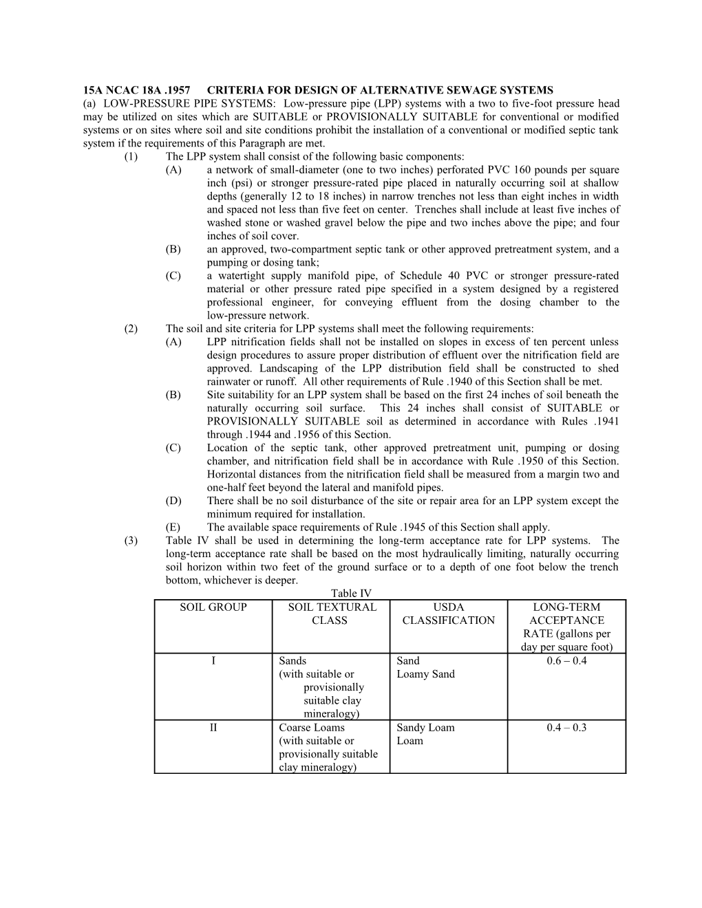 15A Ncac 18A .1957Criteria for Design of Alternative Sewage Systems