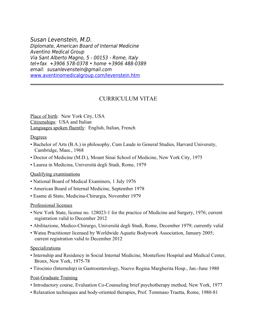 Susan Levenstein CV November 2010, Page 1 1