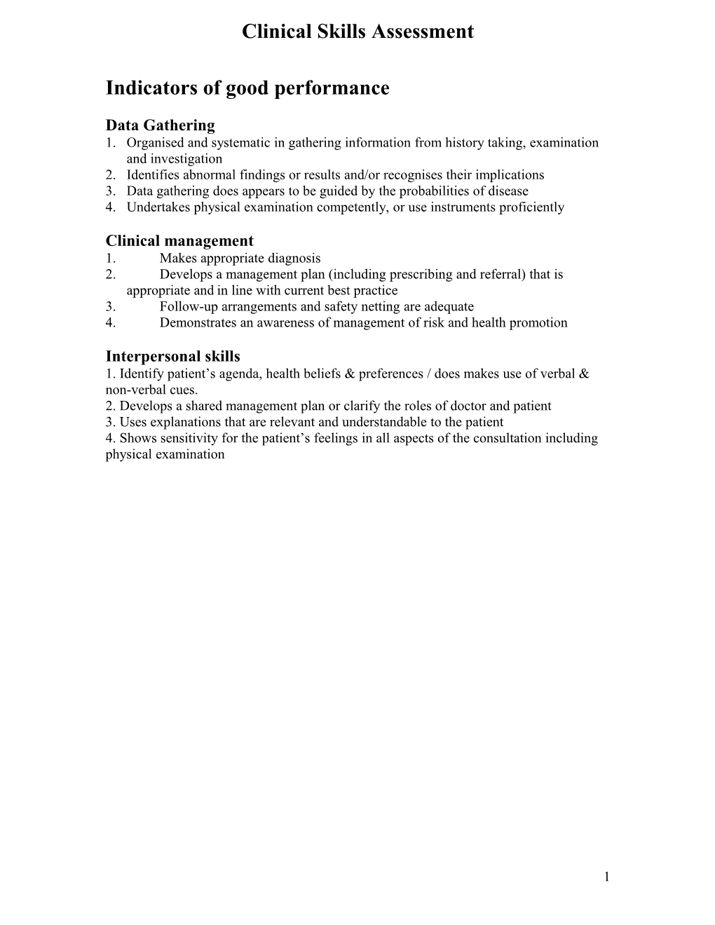 Clinical Skills Assessment