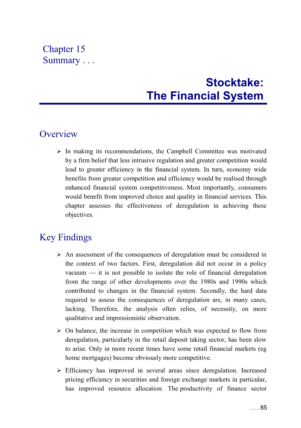 Financial System Inquiry (Wallis Report) - Stocktake: the Financial System