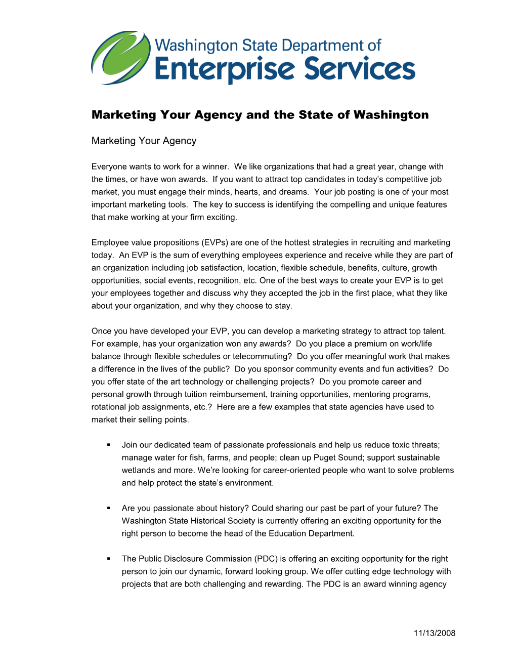 Marketing Your Agency and State of WA