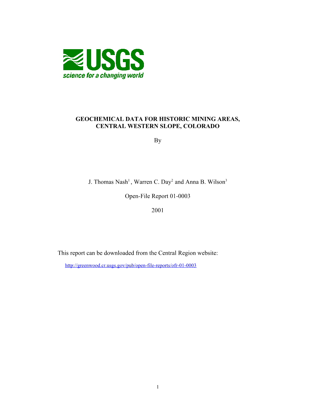 Geochemical Data for Historic Mining Areas