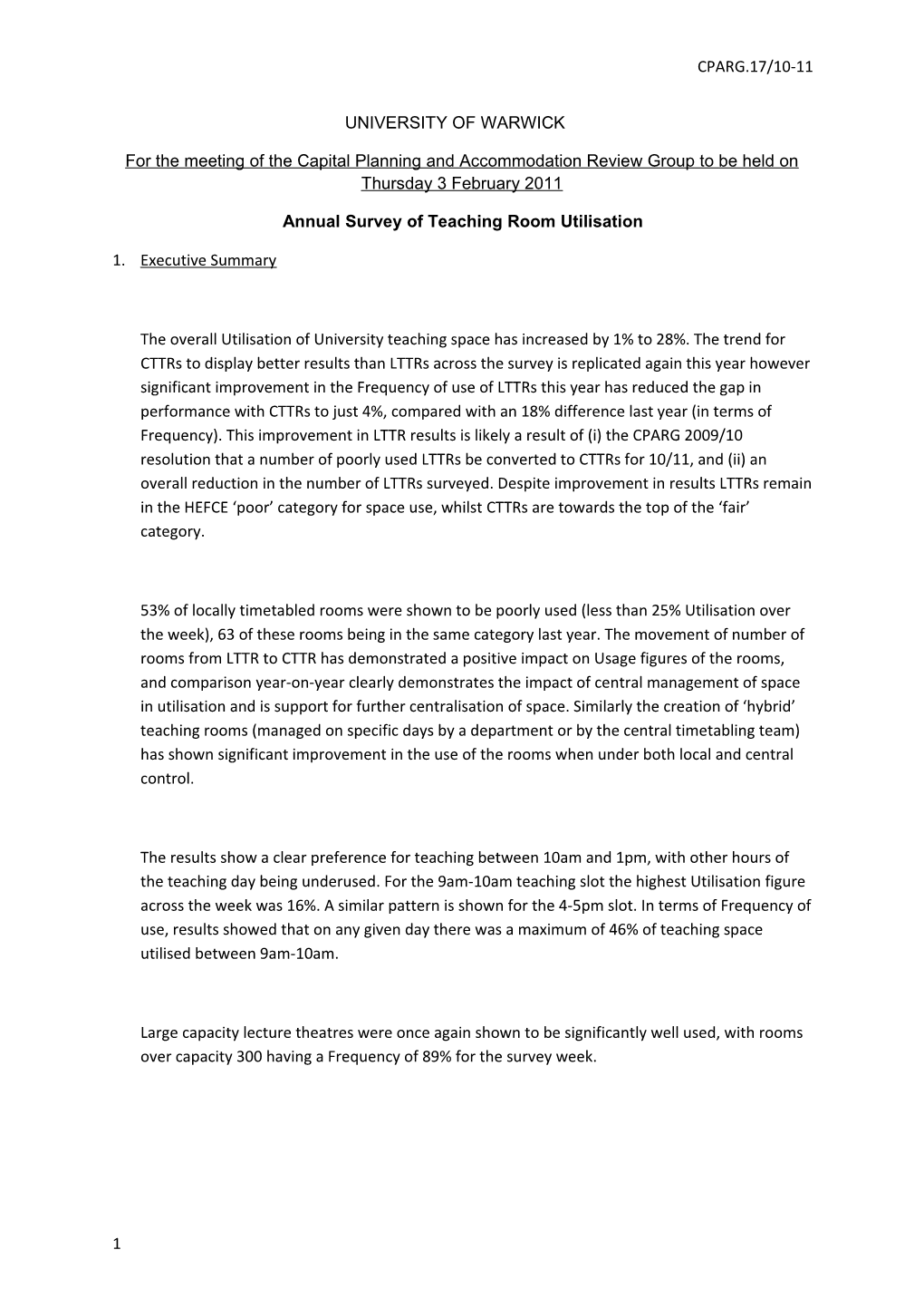 Annual Survey of Teaching Room Utilisation