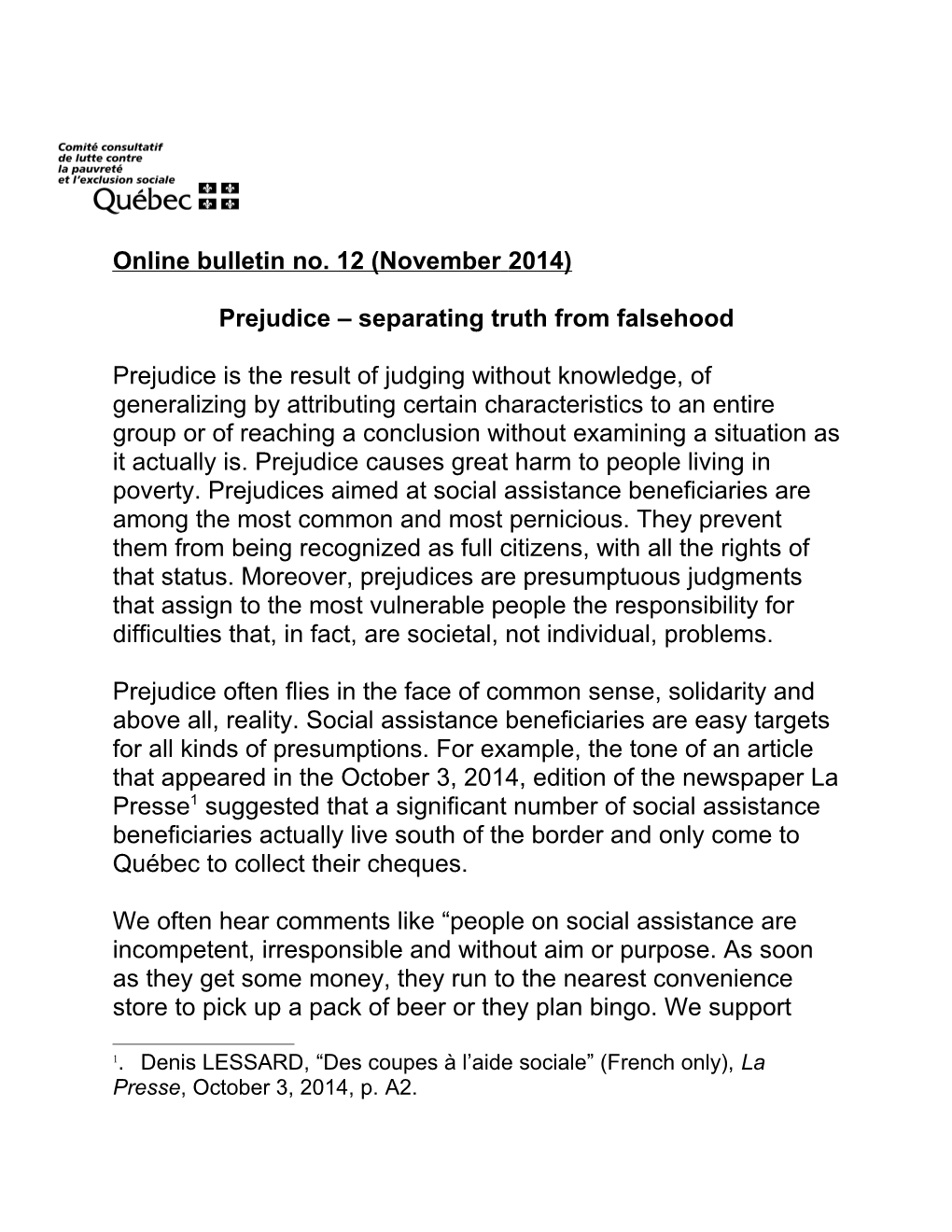 Online Bulletin No.12 November 2014