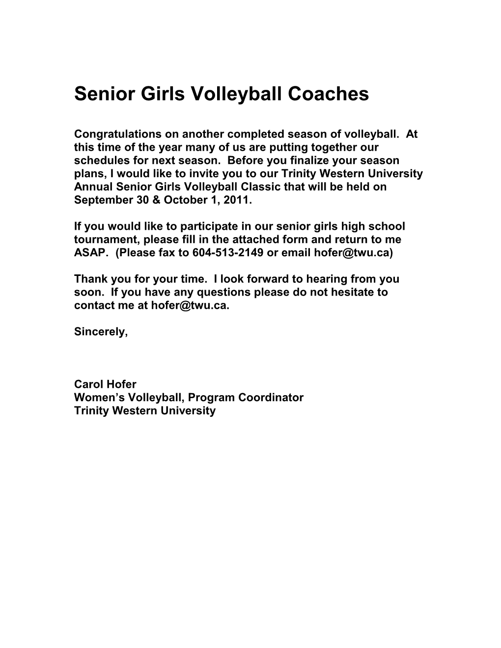 Senior Girls Volleyball Coaches